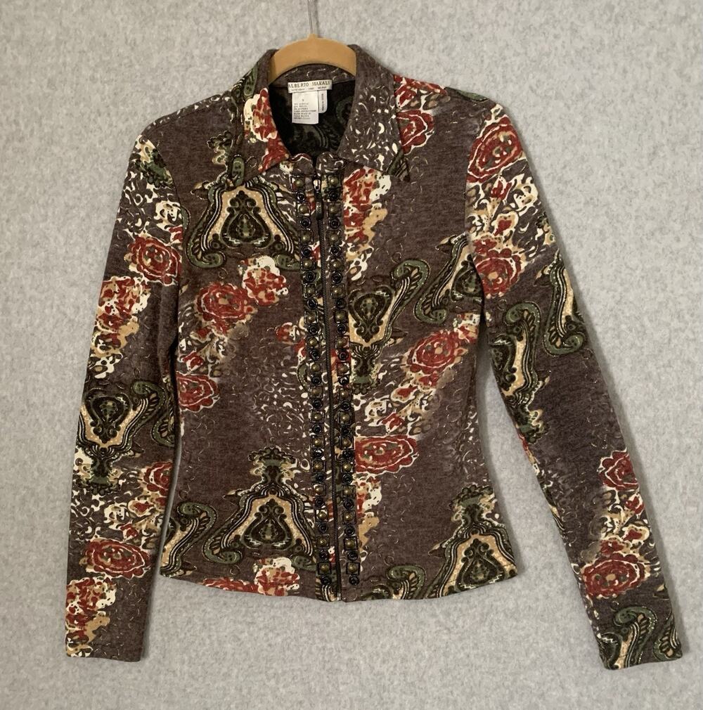 Alberto Makali Women's S Paisley Studded Zip Sweater Jacket Y2K